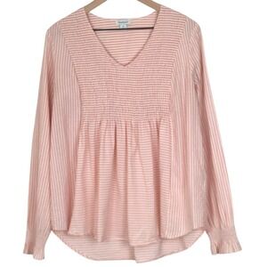 SUNDANCE The Julia Smocked Tunic Top Sz M Striped Peasant Popover Shirt Long Slv